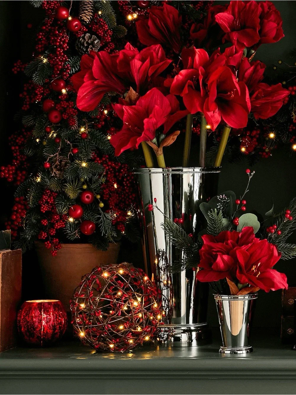 New Pottery Barn Lit Red Berry Orb/Ball Holiday Decor, Large